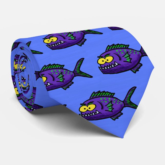 Piranha fish cartoon tie (Rolled)
