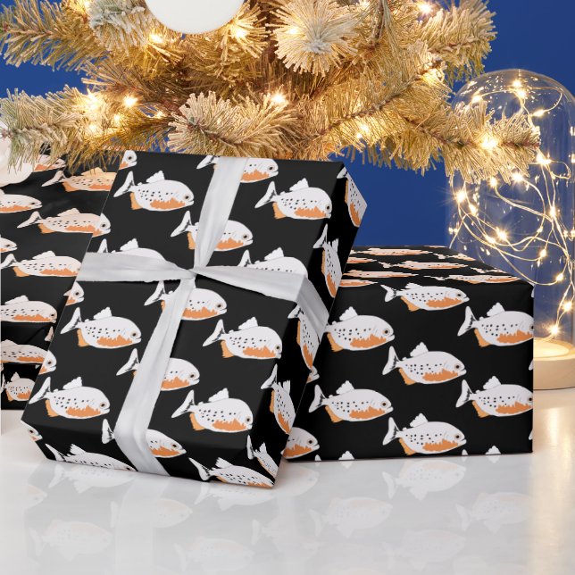 Piranha Fish Swimming Wrapping Paper (Holidays)
