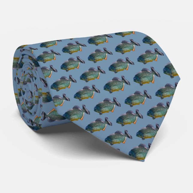 Piranha Frenzy Tie (Sky Blue) (Rolled)