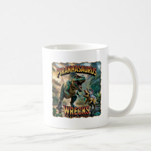 Piranhasaurus Wrecks Illustration – Funny Scary Coffee Mug
