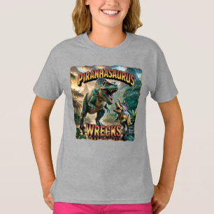 Piranhasaurus Wrecks Illustration – Funny Scary T-Shirt