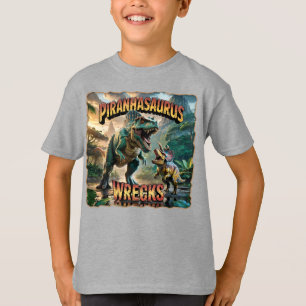 Piranhasaurus Wrecks Illustration – Funny Scary T-Shirt