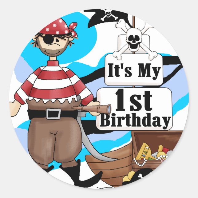 Pirate 1st Birthday T-shirts and Gifts Classic Round Sticker (Front)