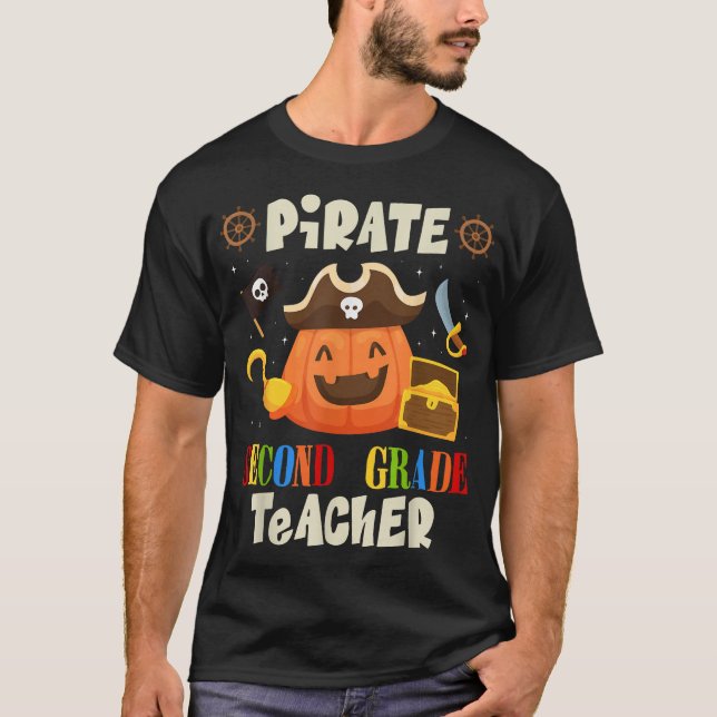 Pirate 2Nd Grade Teacher Jack O Lantern Halloween  T-Shirt (Front)