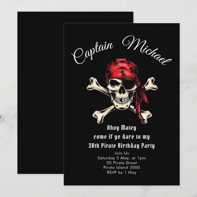 Pirate 30th Birthday Party  Invitation (Front/Back)