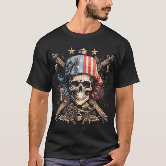 Pirate 4Th Of July American Flag Usa America  T-Shirt (Front)