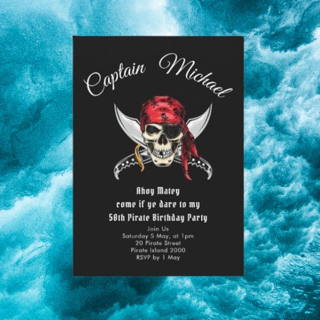 Pirate 50th Birthday Party  Invitation (Celebrate a milestone with our fun and festive Pirate 50th Birthday Party Invitation.)