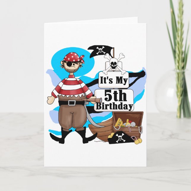 Pirate 5th Birthday Tshirts and Gifts Card (Front)