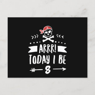 Pirate 8Th Birthday Party Arrr Today I Be 8 Red Postcard