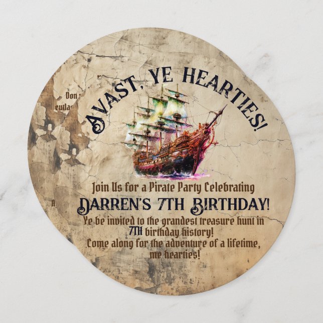 Pirate Adventure Awaits | Vintage Ship Theme Party Invitation (Front/Back)
