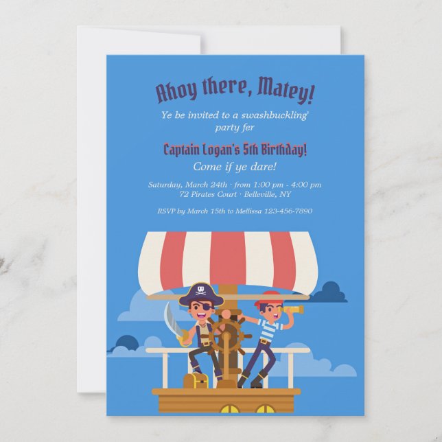 Pirate Adventure Birthday Party Invitations (Front)