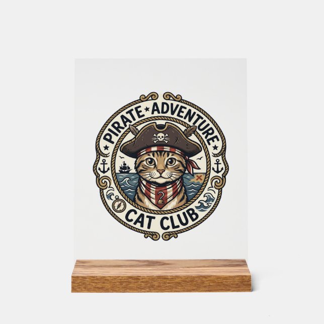 Pirate Adventure Cat POD Vector Art - Pirate Adven Acrylic Sign (Front)