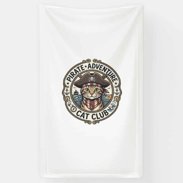 Pirate Adventure Cat POD Vector Art - Pirate Adven Banner (Vertical)