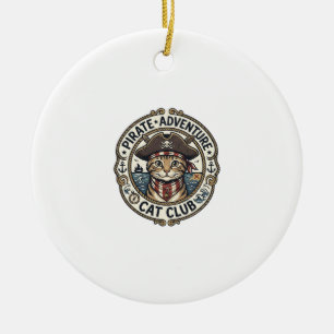 Pirate Adventure Cat POD Vector Art - Pirate Adven Ceramic Tree Decoration