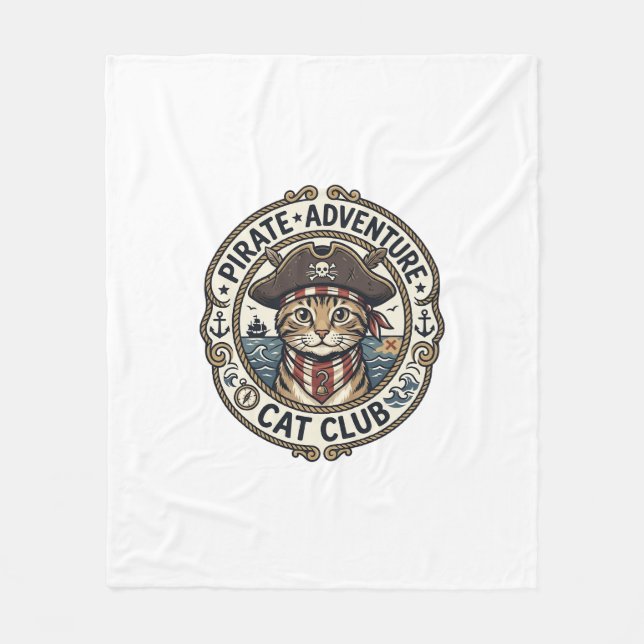 Pirate Adventure Cat POD Vector Art - Pirate Adven Fleece Blanket (Front)
