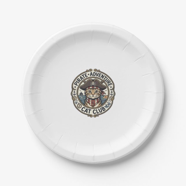 Pirate Adventure Cat POD Vector Art - Pirate Adven Paper Plate (Front)
