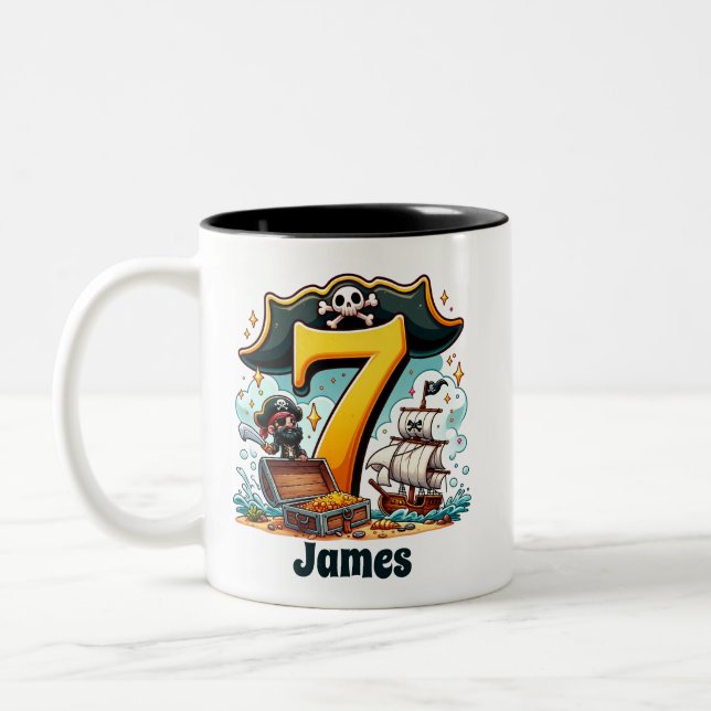 Pirate Adventure - Celebrating 7 Seas of Fun Two-Tone Coffee Mug (Left)