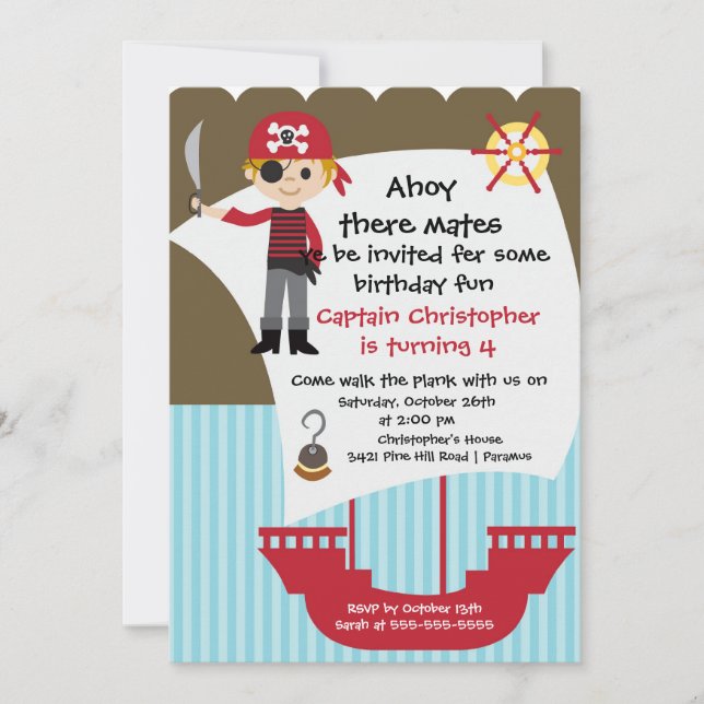 Pirate Ahoy Mates Birthday Party Invitation Boy (Front)