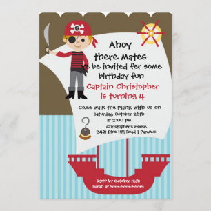 Pirate Ahoy Mates Birthday Party Invitation Boy