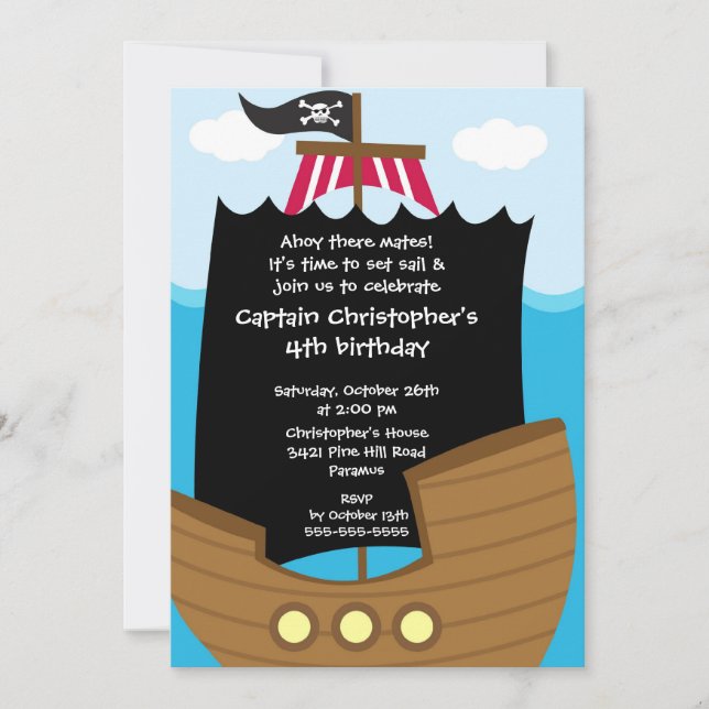 Pirate Ahoy Mates Birthday Party Invitation Boy (Front)