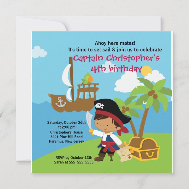 Pirate Ahoy Mates Birthday Party Invitation Boy (Front)