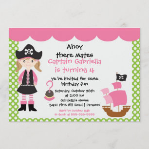 Pirate Ahoy Mates Birthday Party Invitation Girl