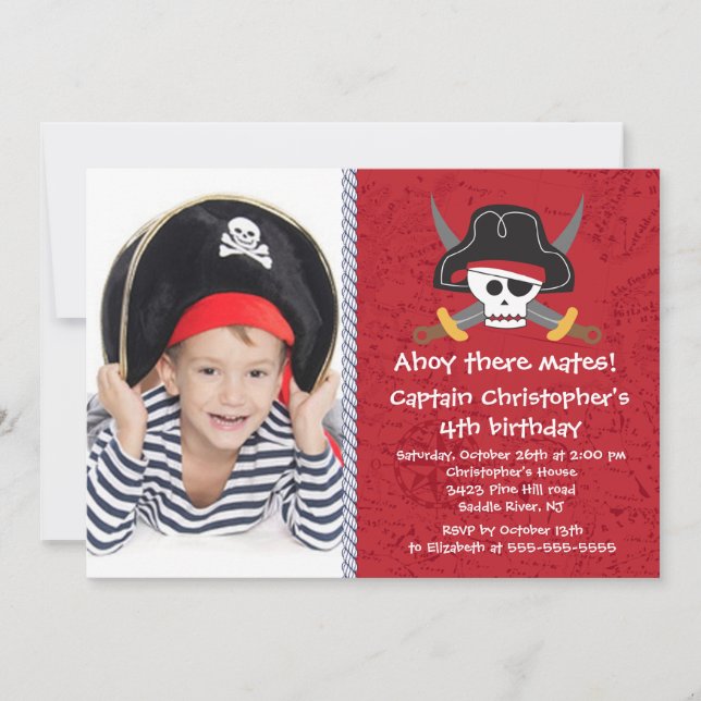 Pirate Ahoy Mates Boy Photo Birthday Party Invitation (Front)