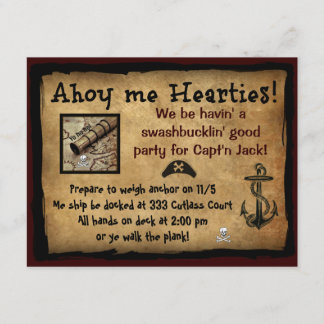 Pirate Ahoy Me Hearties! Party Invites