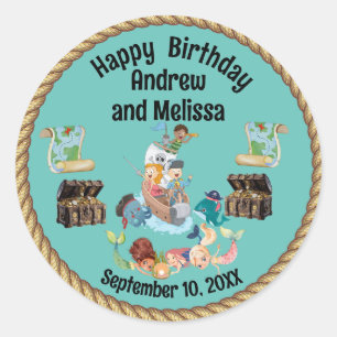 Pirate and Mermaid Birthday for Children Classic Round Sticker