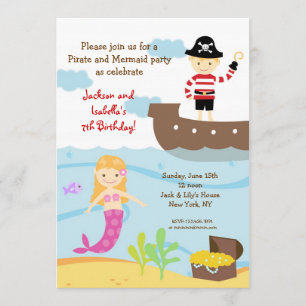 Pirate and Mermaid Birthday Party Invitations