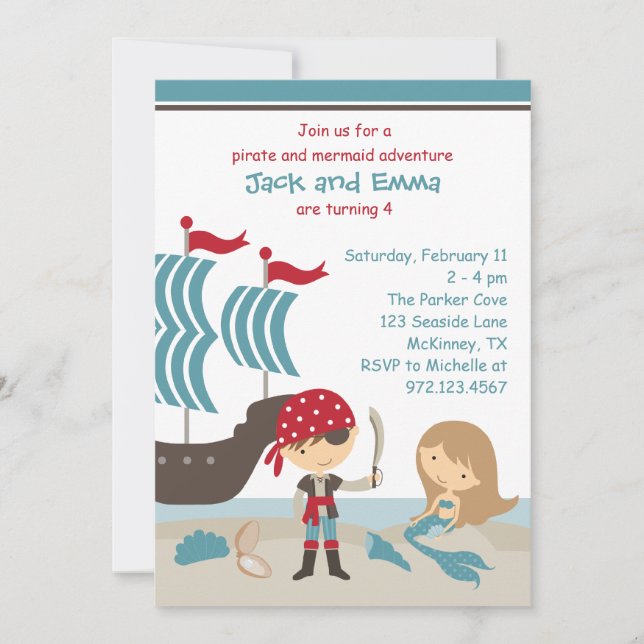 Pirate and Mermaid Invitation (Front)