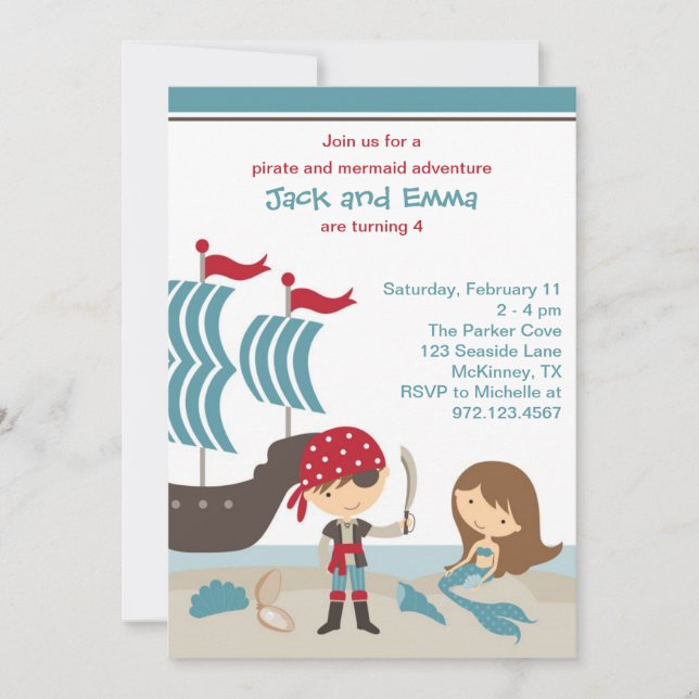 Pirate and Mermaid Invitation (Front)