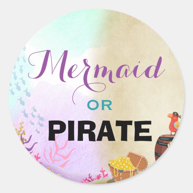 Pirate and Mermaids Birthday Sticker Envelope Seal (Front)