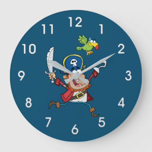 PIRATE AND PARROT CARTOON LARGE CLOCK