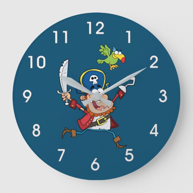 PIRATE AND PARROT CARTOON LARGE CLOCK (Front)