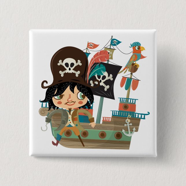 Pirate and Pirate Ship 15 Cm Square Badge (Front)