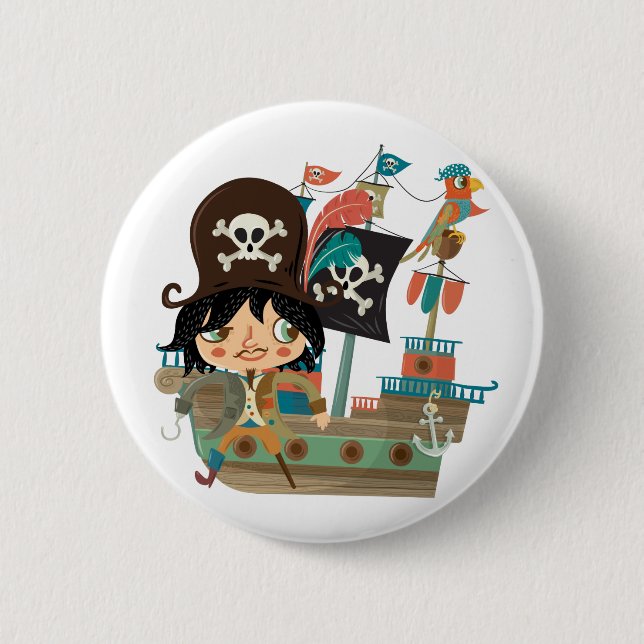 Pirate and Pirate Ship 6 Cm Round Badge (Front)