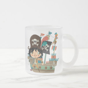 Pirate and Pirate Ship Frosted Glass Coffee Mug