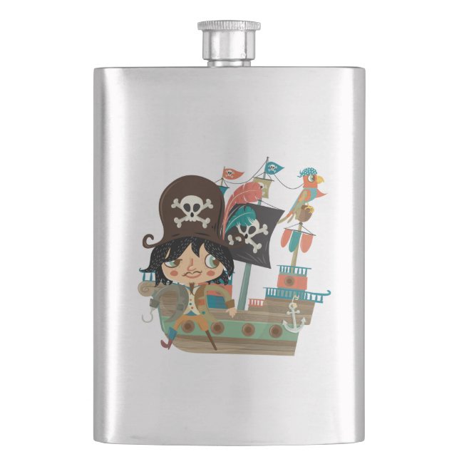 Pirate and Pirate Ship Hip Flask (Front)