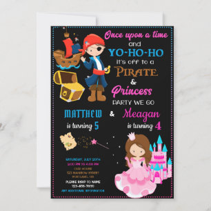 Pirate and Princess birthday invitation Two theme