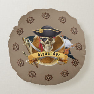 Pirate and Ship Helms Round Cushion