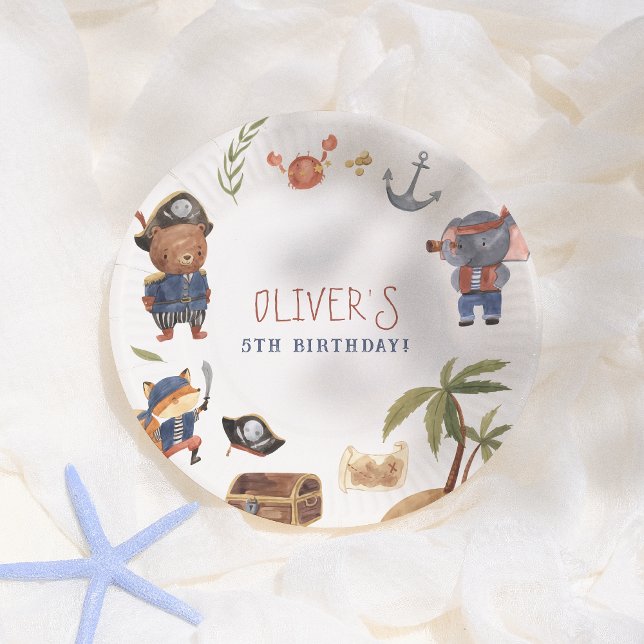 Pirate Animals Boy Birthday Party Paper Plate (Creator Uploaded)