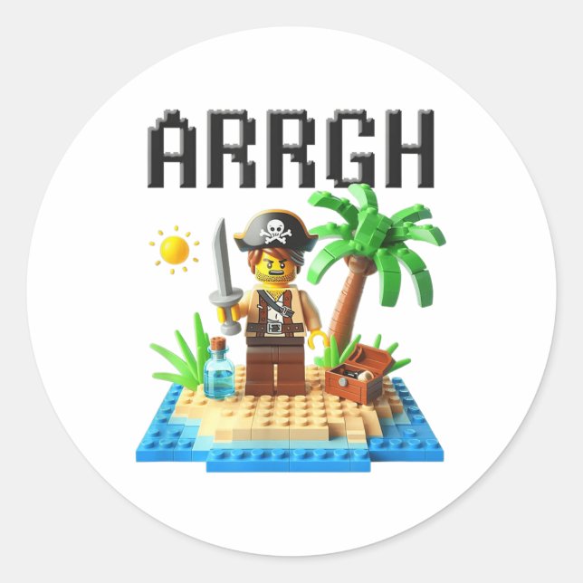 Pirate Argh Building Blocks Bricks Master Builder  Classic Round Sticker (Front)
