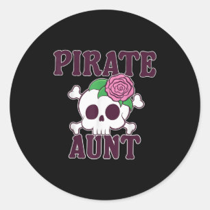 Pirate Aunt Cartoon Skull Funny Family Halloween Classic Round Sticker