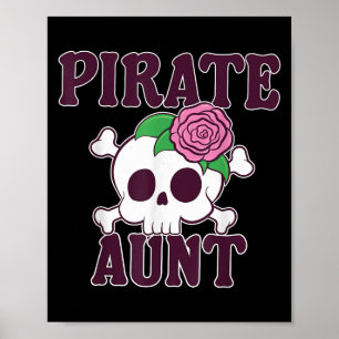 Pirate Aunt Cartoon Skull Funny Family Halloween Poster