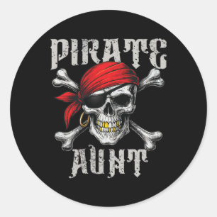 Pirate Aunt Jolly Roger Flag And Skull Crossbones  Classic Round Sticker