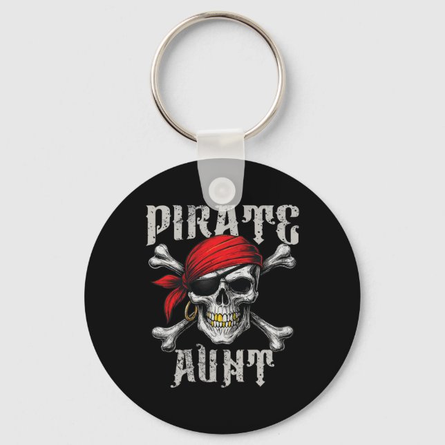Pirate Aunt Jolly Roger Flag And Skull Crossbones  Key Ring (Front)