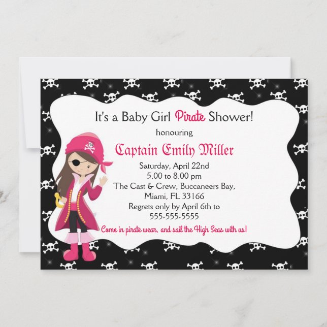 Pirate Baby Girl Shower Party Invitation (Front)