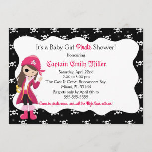 Pirate Baby Girl Shower Party Invitation