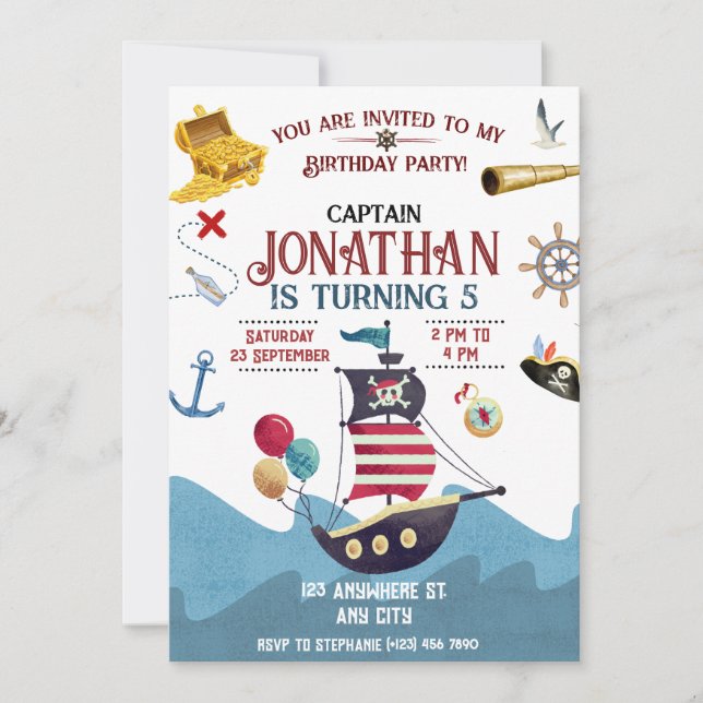 Pirate Birthday Ahoy Boy Party Invitation (Front)